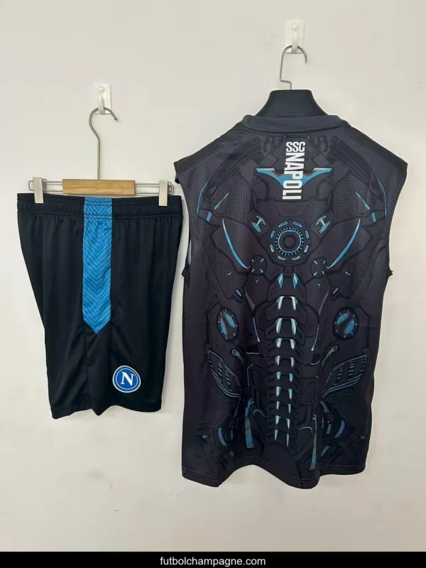 25_26 Napoli Black Vest Jersey Black+ Shorts - Image 2