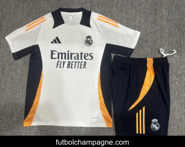 24_25 Kids Real Madrid White Short Sleeve Jersey+Shorts - Image 2