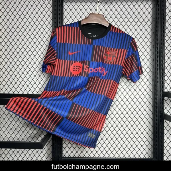 24_25 Barcelona Pre-Match Red_Blue Stripe Jersey - Image 2