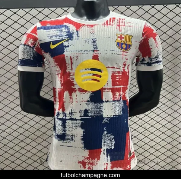 Player Version 25_26 FC Barcelona White with Red & Blue Brushstroke Pattern Jersey - Image 2