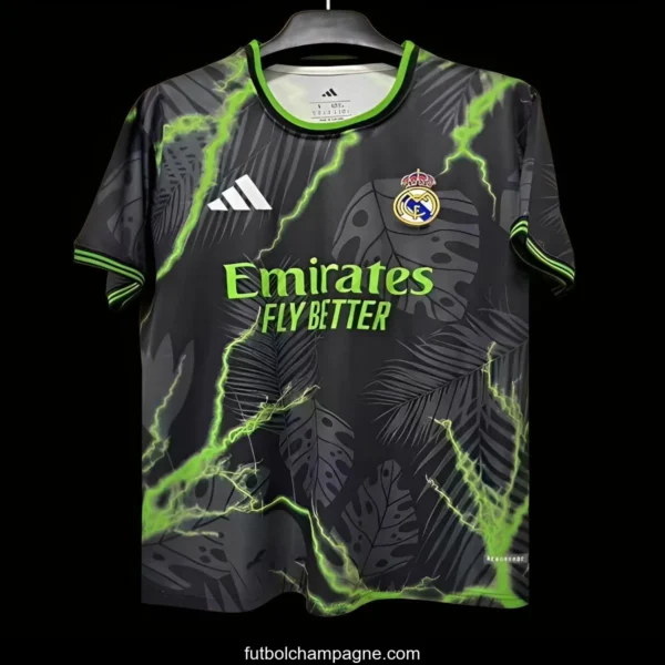 25_26 Real Madrid Black with Lightning and Tropical Leaf Pattern Jersey - Image 2