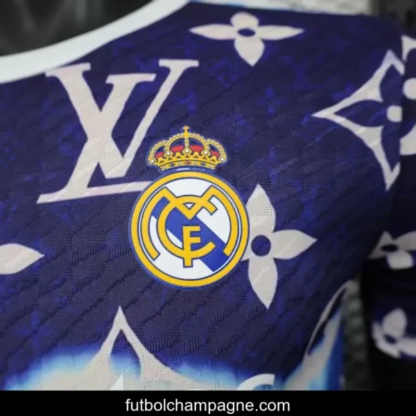 Player Version 25_26 Real Madrid Blue with Louis Vuitton Monogram Pattern Jersey - Image 2