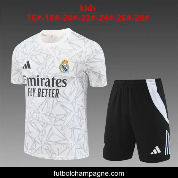 24_25 Kids Real Madrid White Special Short Sleeve Jersey+Shorts - Image 2