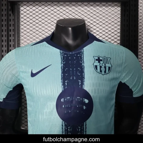 Player Version 25_26 Barcelona Blue 125Th Anniversary Mint Green Jersey with Navy Blue Stripe and Spotify Sponsor - Image 5