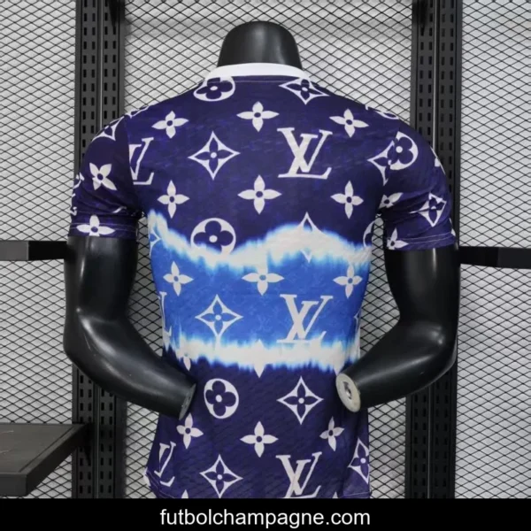 Player Version 25_26 Real Madrid Blue with Louis Vuitton Monogram Pattern Jersey - Image 3