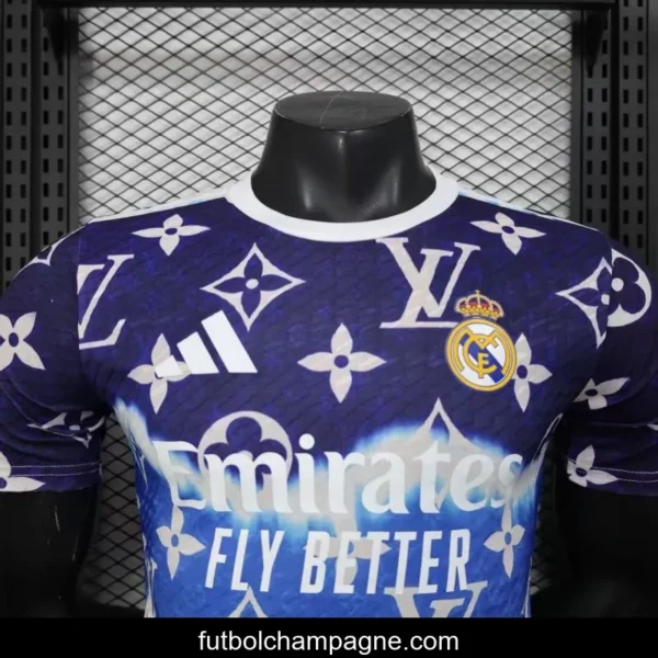 Player Version 25_26 Real Madrid Blue with Louis Vuitton Monogram Pattern Jersey - Image 4