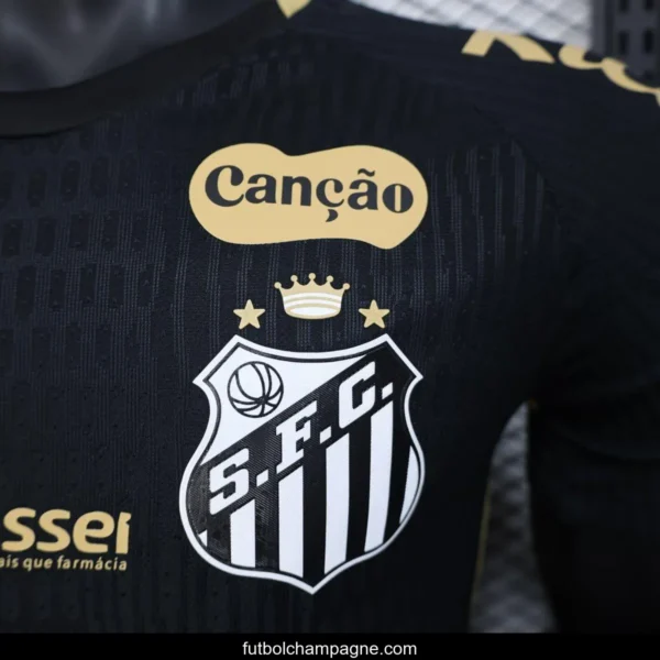 Player Version 25_26 Santos FC Black with Textured Pattern Jersey With Full Sponsors - Image 6