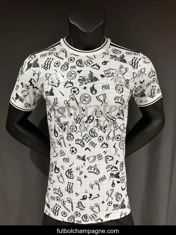 Player Version 25_26 Real Madrid White with Football Icons Pattern Jersey - Image 4