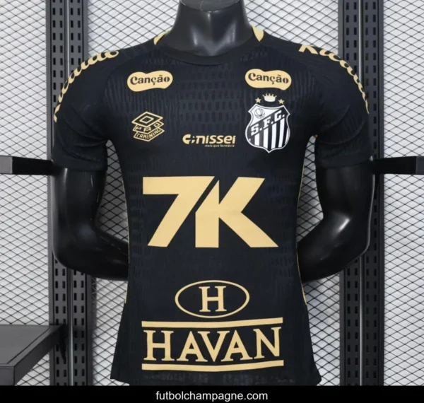 Player Version 25_26 Santos FC Black with Textured Pattern Jersey With Full Sponsors - Image 10