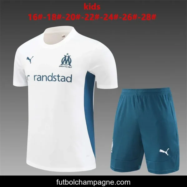 24_25 Kids Olympique Marseille White Short Sleeve Jersey+Shorts - Image 3