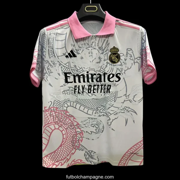 25_26 Real Madrid White with Pink Dragon Design Jersey - Image 3