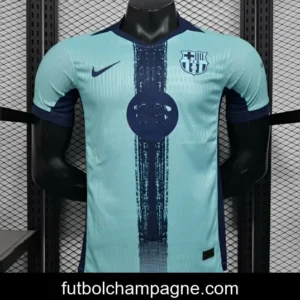 Player Version 25_26 Barcelona Blue 125Th Anniversary Mint Green Jersey with Navy Blue Stripe and Spotify Sponsor