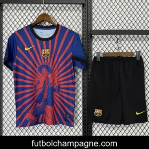 25_26 Kids Barcelona Blue with Anime Character Sunburst Pattern Jersey