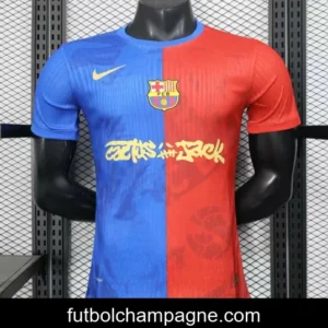 Player Version 25_26 Barcelona Travis Scott Blue with Red Half Split Jersey