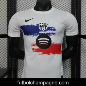 Player Version 25_26 Barcelona White with Blue and Red Brush Stroke Jersey