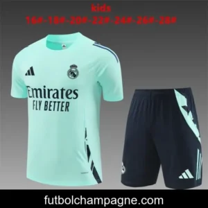 24_25 Kids Real Madrid Lake Blue Short Sleeve Jersey+Shorts