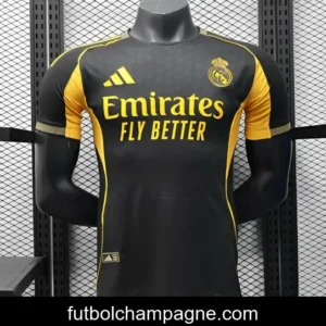 Player Version 25_26 Real Madrid Black with Gold Accents and Emirates Sponsor Jersey