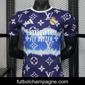 Player Version 25_26 Real Madrid Blue with Louis Vuitton Monogram Pattern Jersey