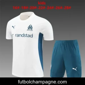 24_25 Kids Olympique Marseille White Short Sleeve Jersey+Shorts