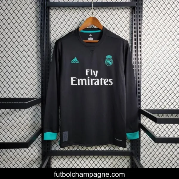 Retro Long Sleeve 17-18 Real Madrid Away Black Jersey - Image 3