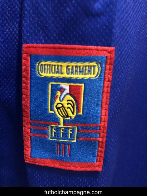 Retro 1998 Long Sleeve France Home Soccer Jersey With 98 France Patch - Image 2