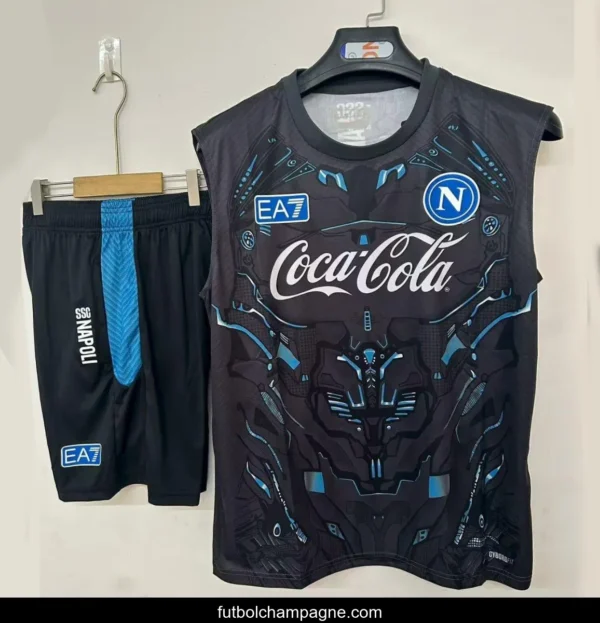 25_26 Napoli Black Vest Jersey Black+ Shorts - Image 3