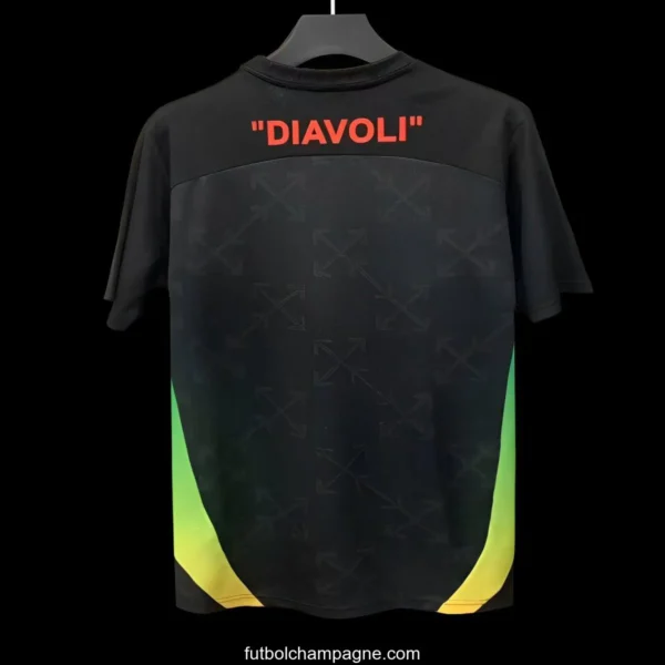 25_26 AC Milan x OFF-WHITE Pre-Match Black_Green Jersey - Image 2