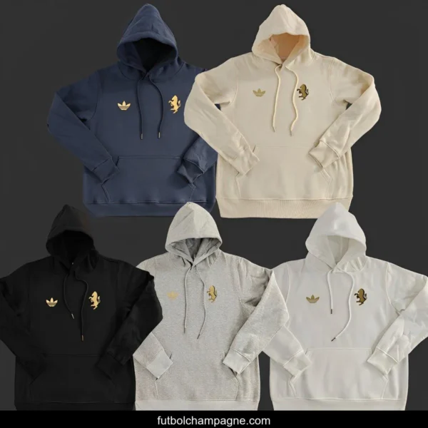 2024 Juventus Black_Navy_Grey_Beige_White Hoodie With Golden Badge - Image 9