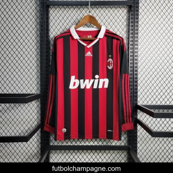 Retro Long Sleeve 2009-10 AC Milan Home Jersey - Image 3