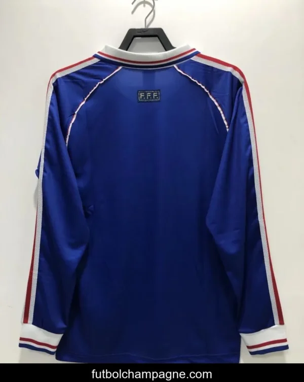 Retro 1998 Long Sleeve France Home Soccer Jersey With 98 France Patch - Image 4