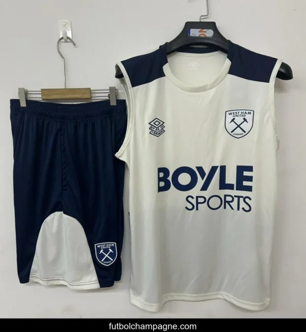 25_26 West Ham United Vest Jersey Beige+ Shorts - Image 3