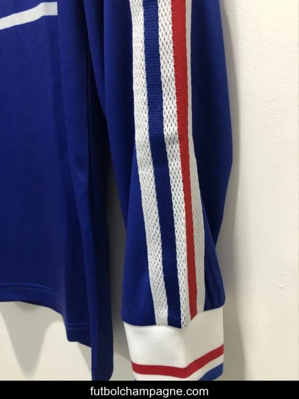 Retro 1998 Long Sleeve France Home Soccer Jersey With 98 France Patch - Image 5