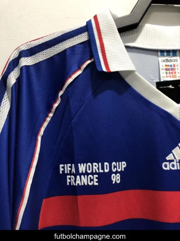 Retro 1998 Long Sleeve France Home Soccer Jersey With 98 France Patch - Image 7