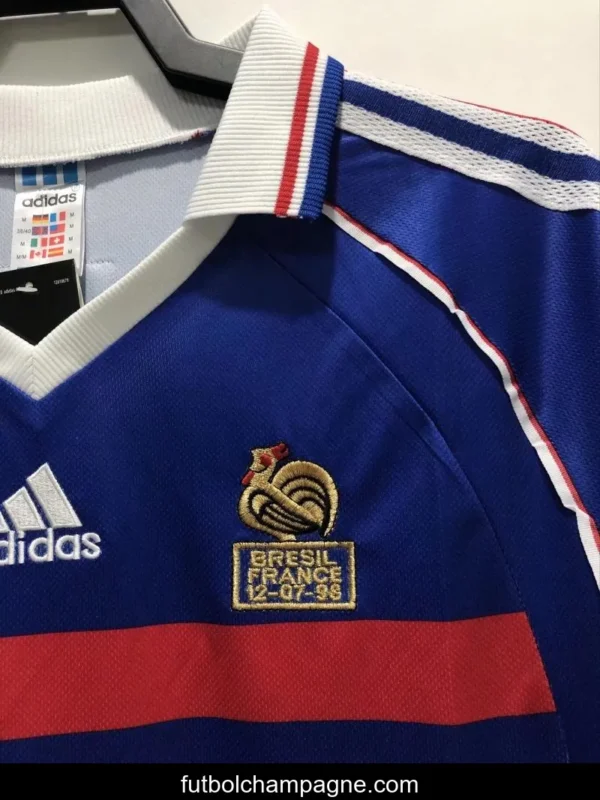 Retro 1998 Long Sleeve France Home Soccer Jersey With 98 France Patch - Image 8