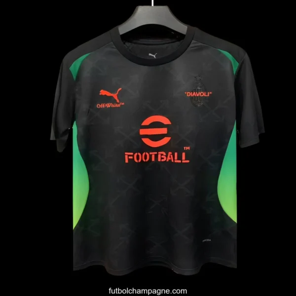25_26 AC Milan x OFF-WHITE Pre-Match Black_Green Jersey - Image 3
