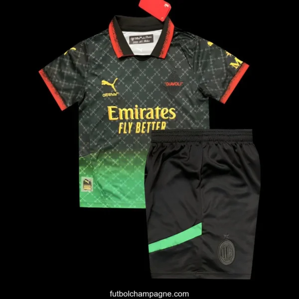 25_26 Kids AC Milan x OFFWHITE Black Forth Special Jersey - Image 3