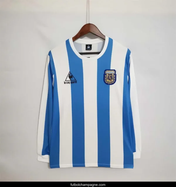 Retro 1986 Argentina Home Long Sleeve Jersey - Image 9