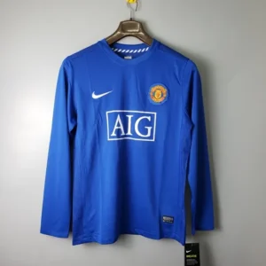 Retro 08_09 Manchester United Third Blue long sleeve Soccer Jersey